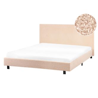 Beliani Beliani - Cama Doble Tapizada Boucl&eacute; 140 X 200 Cm Con Somier Y Cabecero Beige Albi