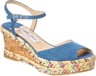 Jimmy Choo London Denim & Leather Wedge Sandal