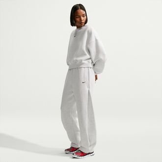 Nike Womens Studio Fleece Medium Weight Loose Pleated Snap Pants in Brown | IU1111-051