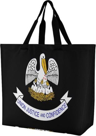 Generic Louisiana Flag Large Reusable Shopping Bag Lightweight Foldable Tote Bags Washable Shoulder Handbag