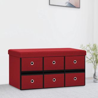 vidaXL Vidaxl - Banco Almacenaje Plegable Lino Sint&eacute;tico Rojo Tinto 76x38x38 Cm
