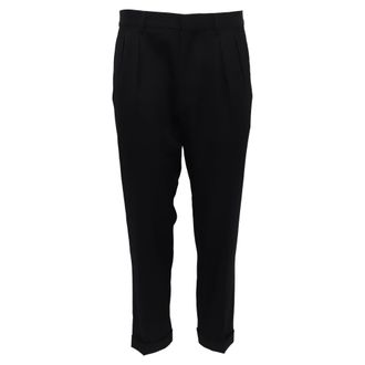 Tom Ford Pleated Cropped Trousers in Black Wool