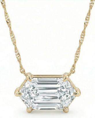 Pompeii3 Certified 1.10Ct Long Hexagon Diamond East West Pendant Gold Necklace Lab Grown