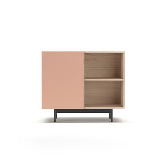 HERDASA Aparador Bajo En Melamina, Colecci&oacute;n Printed (601-2), Con 1 Puerta, En Roble Y Rosa
