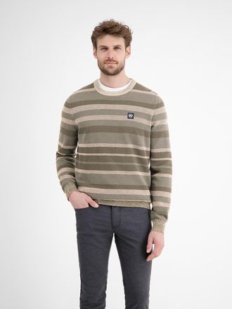 Lerros Strickpullover LERROS LERROS Gestreifter Strickpullover, Herren, Gr. XXL, beige (tender beige melange), 100% Baumwolle, Rundhals, Pullover Strickpullo