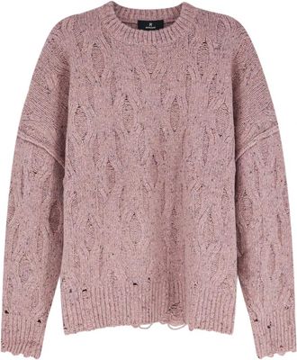 Represent Trui met ronde hals en kabelssteek - Heren - Ronde hals truien - Roze - S - Wol - Truien & Vesten