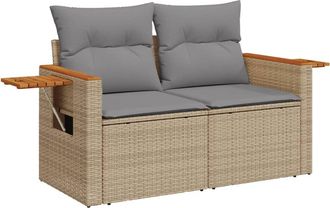 vidaXL Sof&aacute; De Jard&iacute;n Con Cojines De 2 Plazas Rat&aacute;n Sint&eacute;tico Beige Vidaxl