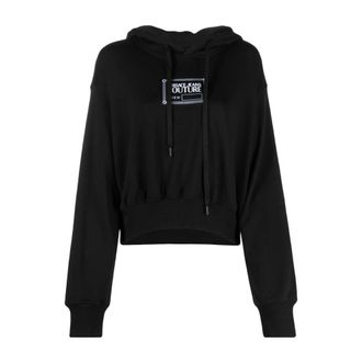 Versace Jeans Couture Zwarte Pullover met Bio-Fleece - Dames - Hoodies - Zwart - M - Hoodies & sweatvesten