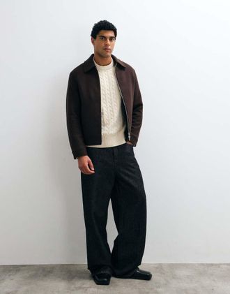 Selected giacca in misto lana con doppia zip marrone