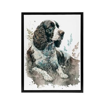 Artery8 Watercolour English Springer Spaniel Dog Framed Canvas Wall Art Print | Size: W24 x H32