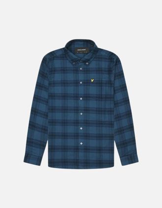 Lyle & Scott Mens Lyle & Scott Tonal Check Flannel Dark Navy Blue Long Sleeve Shirt - Size: 38/Regular