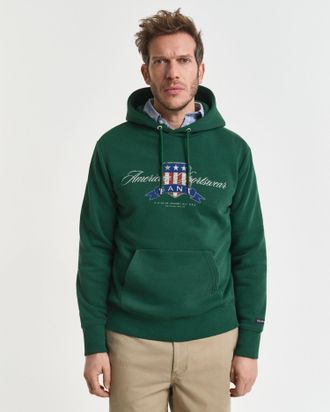 GANT Men Crest Graphic Hoodie (XXXL) FOREST GREEN