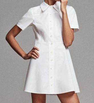Frame Denim Flared Cotton Poplin Mini Shirt Dress In White