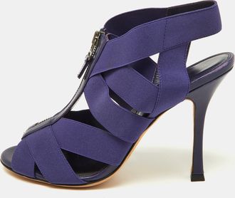 Sergio Rossi Purple Elastic And Leather Strappy Slingback Sandals