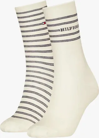 Tommy Hilfiger Womens Tommy Hilfiger 2 Pack Stripe Womens Crew Socks White - Size: 6.5/6/8/7.5/7