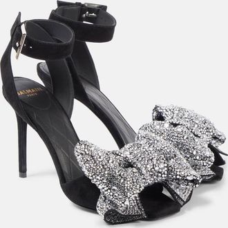 Balmain Ruby 95 embellished bow-detail suede pumps