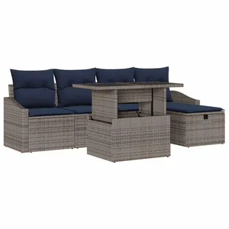 vidaXL Conjunto De Sof&aacute; De Jard&iacute;n Con Coj&iacute;n 6 Pcs Gris Rat&aacute;n Sint&eacute;tico Vidaxl