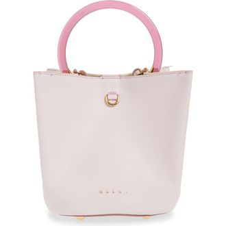 Marni Pannier Top Handle Leather Bucket Bag in 00C01 Swan at Nordstrom