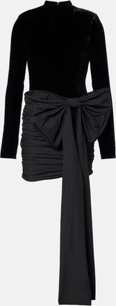 Rotate Bow-detail ruched velvet minidress