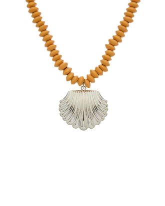Adornia Adornia Oversized Shell Charm Wood Beaded Necklace