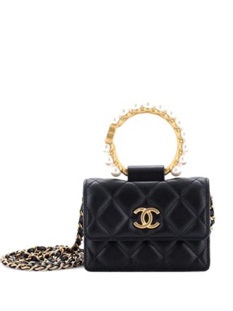 Chanel Pearl Crown with Chain Quilted Lambskin clutch bag - Black