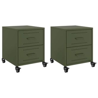 Berkfield Home Bedside Cabinets 2 pcs Olive Green 36x39x43.5 cm Steel