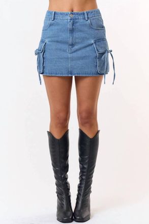 Blue Blush Bow Tie Cargo Mini Skirt In Blue