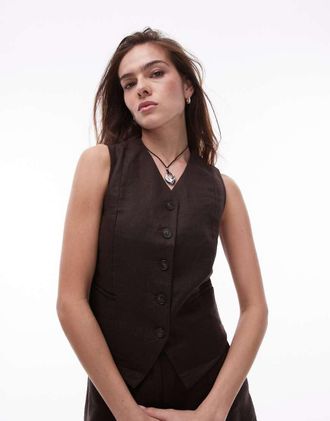 & Other Stories fitted linen vest in dark brown
