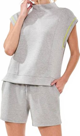 Tribal Techno Lux Mock Neck Contrast Piping Top In Light Grey Mix