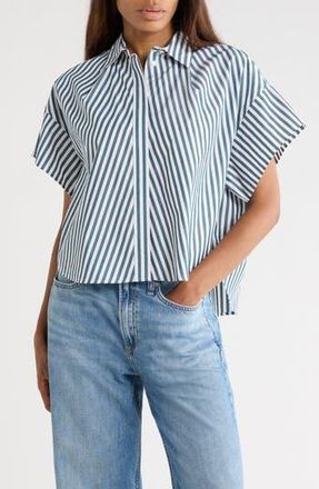 Rag & Bone Maura Stripe Button-Up Shirt in Dark Tourquiose at Nordstrom Rack, Size X-Small