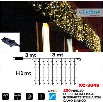 Trade Shop Trade Shop - Tenda Luminosa Natalizia 200 Led Luce Calda Fissa + Bianca Intermittente Xc-3049