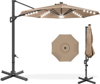 Best Choice Products 10ft 360-Degree Solar LED Lit Cantilever Patio Umbrella, Outdoor Hanging Shade