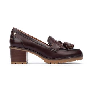 Pikolinos Donkerbruine dames loafers met hak - Dames - Pumps - Bruin - 41 EU - Leer - Schoenen