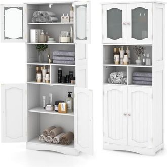 Costway 148cm Tall Bathroom Cabinet Freestanding Storage Cabinet-White