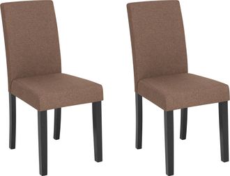 Beliani Conjunto De 2 Sillas De Comedor Tapizadas En Tela Marr&oacute;n Con Patas De Madera Broadway