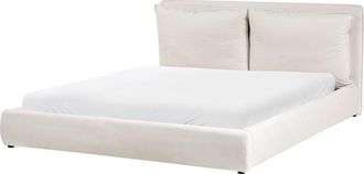 Beliani Cama Moderna De Tela 180 X 200 Cm Cabecero Tapizado Y Acolchado Beige Bajonna