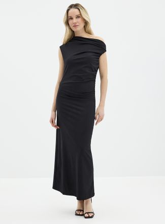 Soaked In Luxury Womens Eirlys asymmetrical neckline long ruched dress