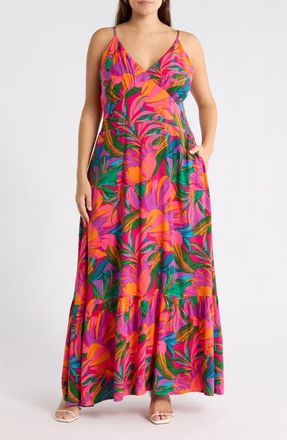 Sugarlips Beal Tropical Smocked Maxi Dress in Green-Orange-Multi at Nordstrom, Size 3X