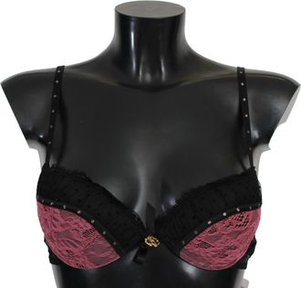 Roberto Cavalli Black Pink Lace Push Up Bra Womens Underwear
