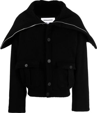Jordan Luca Black Wool Buttoned Jacket with Long Collar