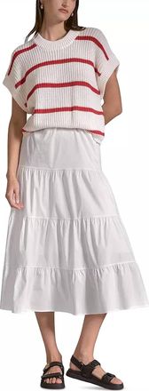 Elan Sweater Top Midi Dress In White/whitered Stripe