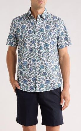 Brooks Brothers Sport Fit Floral Short Sleeve Button-Down Shirt in Cream Multi at Nordstrom Rack, Size Xx-Large