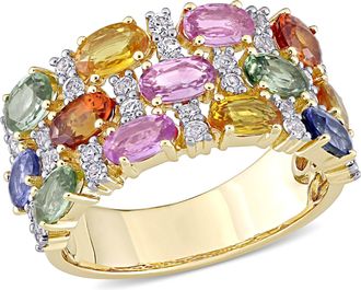 Mimi & Max 4 1/3ct TGW Multi-Color Sapphire Triple Row Ring 14k Yellow Gold