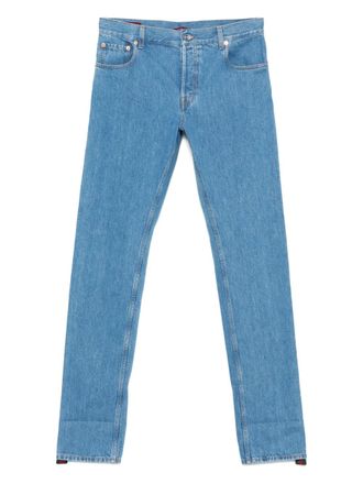 Gucci logo-patch jeans - men - Polyester/Polyamide/Cotton/Wool/Polyester/Cotton/Calf Leather - 32 - Blue