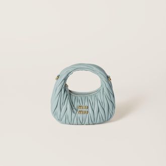 Miu Miu Wander Matelass&eacute; Nappa Leather Hobo Mini-bag, Woman, Powder Blue