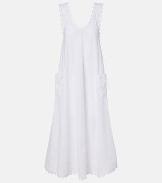 Juliet Dunn Embroidered scalloped cotton poplin midi dress