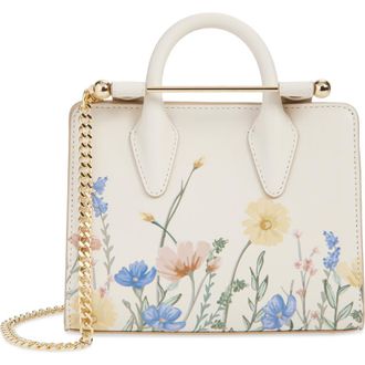 Strathberry Nano Floral Print Leather Tote in White at Nordstrom