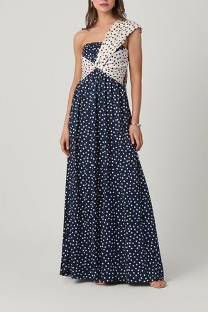 Shoshanna Polka Dot Satin Blakely Dress in Ivory/indigo at Nordstrom, Size 12