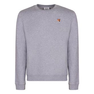Maison Kitsuné Sweatshirts, male, Gray, Size: S Embroidered Fox Crew-neck Sweatshirt