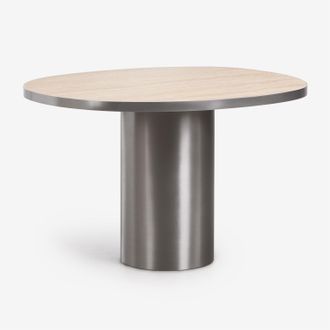 Sklum Mesa De Comedor Ovalada 120x100 Cm En Piedra Natural Y Acero Inoxidable Fertrix Sklum
